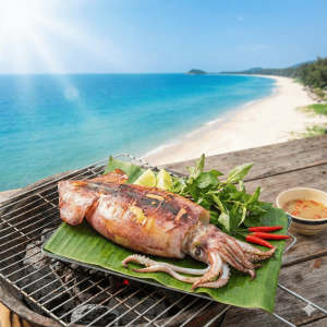 Mực lá mino Bãi Dài nướng nguyên con