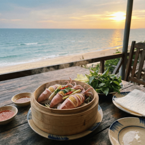  Mực ống trứng hấp nguyên vị tại bàn